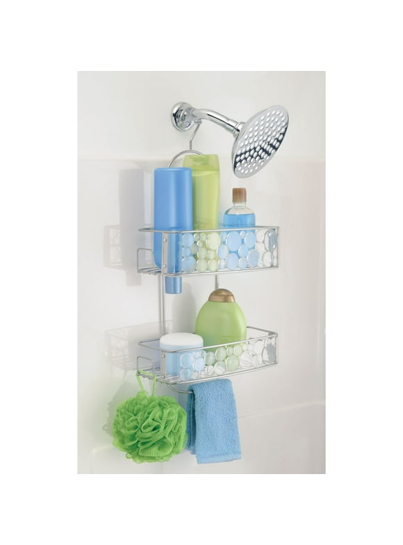 iDesign Metal Over the Shower Caddy with 2 Shelves and 4 Hooks, Silver