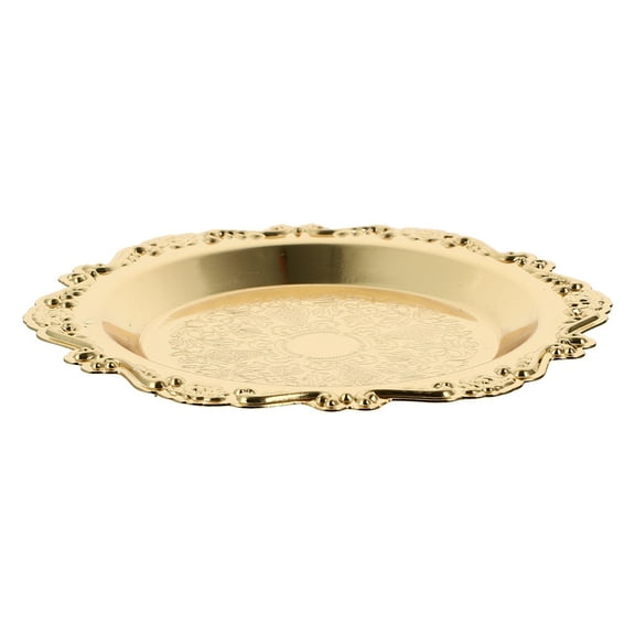 WEAVILUX Decorative Round Tray 10.8x10.8x0.5In in Golden Iron for Reusable Table Candelabra Centrepiece 1Pcs