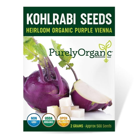 Purely Organic Purple Vienna Kohlrabi Seeds - USDA Organic, Non-GMO, Open Pollinated, Heirloom, Vegetable Seeds, Annual, Prefers Full Sun - 250 MG