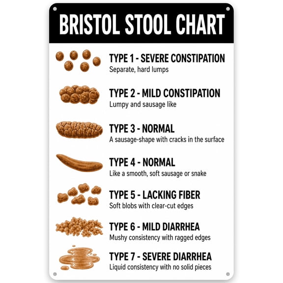 Bristol Stool Chart Metal Wall Decor Sign 8x12 Inch - Funny Bathroom Art, Vintage Style Iron Plaque with Easy Hanging for Indoor/Outdoor Use, Rustic Home Decor Accessory