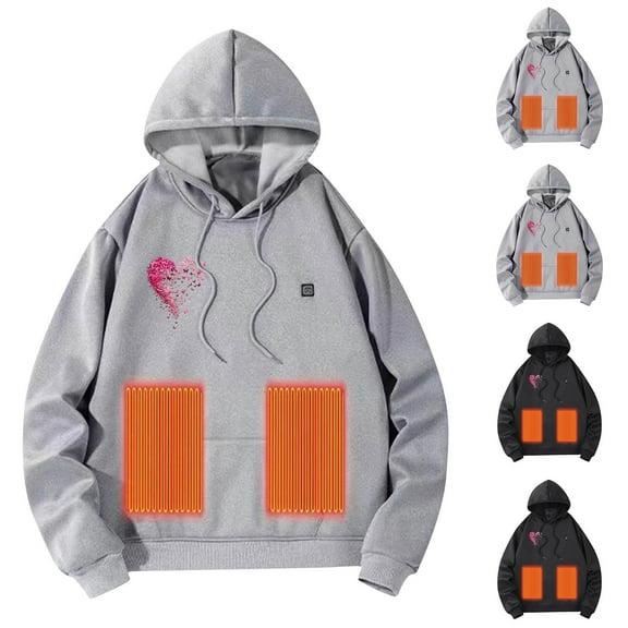 Hinvhai Heated Hoodie for Men, Electric Heating Sweatshirt with Fleece Lining, Winter thermal Pullover Sweater Gray 10(XL)