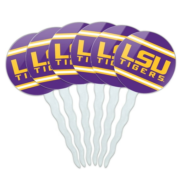 LSU Wordmark with Jersey Stripes Cupcake Picks Toppers Decoration Set of 6
