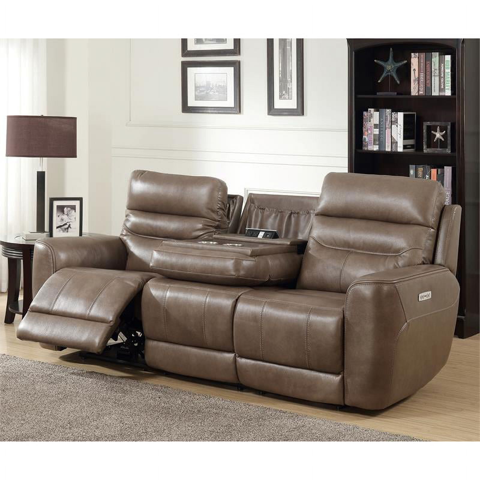 Leather reclining sofa with charging online station