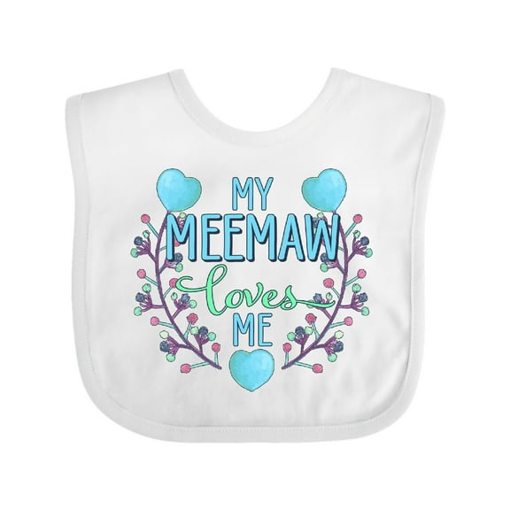 Inktastic My Meemaw Loves Me with Flowers and Hearts Boys or Girls Baby Bib