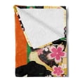 thumbnail image 2 of Kabuki Soft Flannel Fleece Throw Blanket, Colorful Vertical Stripes and Fresh Spring Sakura Blooms and Actor Composition, Cozy Plush for Indoor and Outdoor Use, 50" x 70", Multicolor, by Ambesonne, 2 of 5