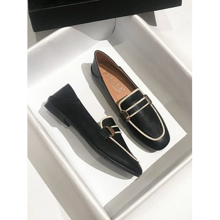 

Women Metal Decor Contrast Binding Square Toe Flats Elegant Loafer Flats For Outdoor