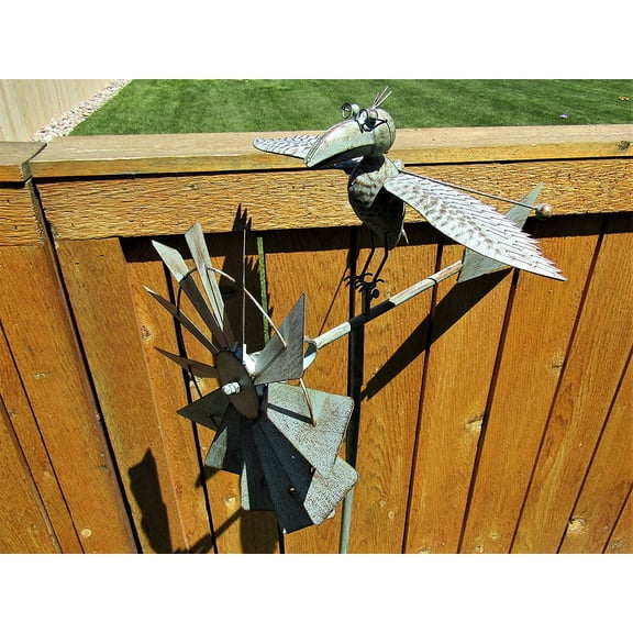 Whimsical Kinetic Metal Bird w/Glasses Yard Stake Wind Spinner Whirly-Gig Windmill Garden Art Bird