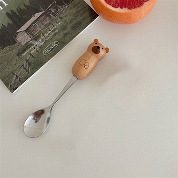 Tenedor de fruta de oso de dibujos animados, juego de vajilla de acero inoxidable, cuchara de café Dim Sum, cuchara de postre de Navidad, sopa, leche, medición Fivean unisex