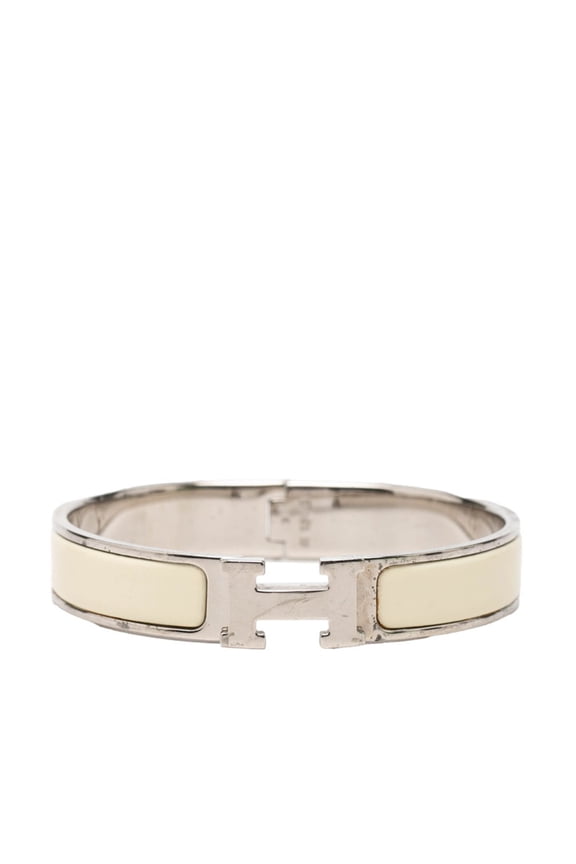 Pre-Owned Hermes Click H PM Bracelet, Silver, Off-White Metal Enamel, Women's.