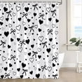 thumbnail image 4 of Black Heart Shower Curtain Romantic Valentines Love Bowknot Cute Chic Modern Aesthetic Artistic Fabric Bath Curtains with Hooks，70x70 Inch, 4 of 8
