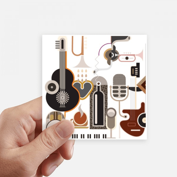 Guitar Music Illustrate Blue Pattern Sticker Square Waterproof Stickers Wallpaper Car Decal