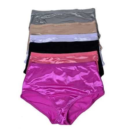 6 Pieces Plus Zie Women Tummy Slimmer Briefs High Waist Satin Bikini Panty 2XL - 4XL (2XL XXL)