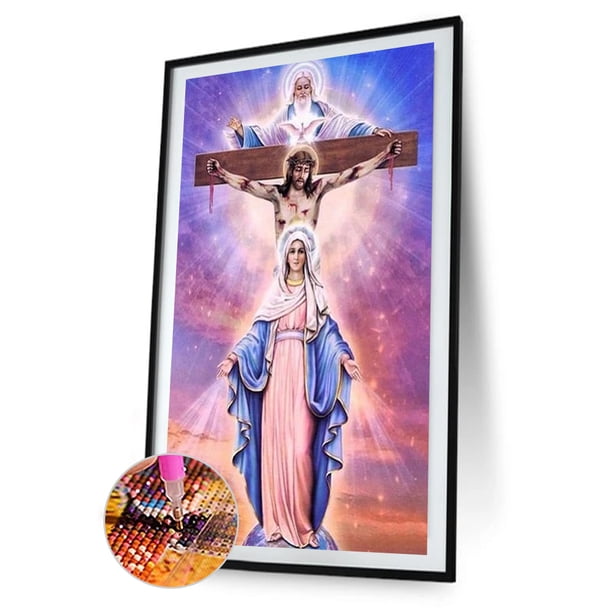 Cuadros Decorativos Kit de bricolaje de pintura de diamante redondo completo Jesús en la cruz 5D Cuadro de mosaico de diamantes de imitación Tmvgtek embutido en tela