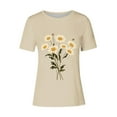 thumbnail image 4 of VgaVtl Summer Womens Tee Shirts Short Sleeve Plus Size Womens Tops Casual Fashion Going Out Pull on Loose Floral Tops,Beige 3XL, 4 of 4