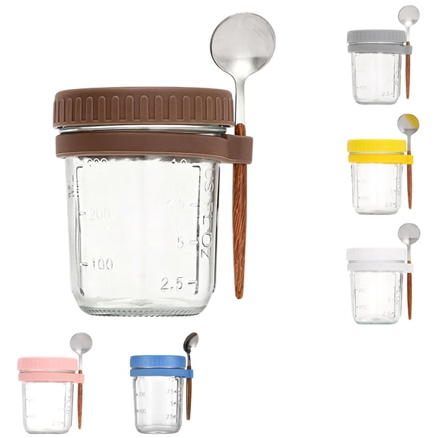 Food Storage Containers Oats Containers with Lids and Spoon Glass Oats Containers Breakfast Containers Oats Jars for Yogurt Chia Meal Prep