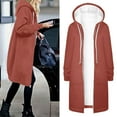 thumbnail image 2 of Womens Hoodies Coat Fall Winter Warm Pockets Drawstring Zipper Open Thin Hooded Jackets Long Cardigans Tops Outwear, 2 of 2