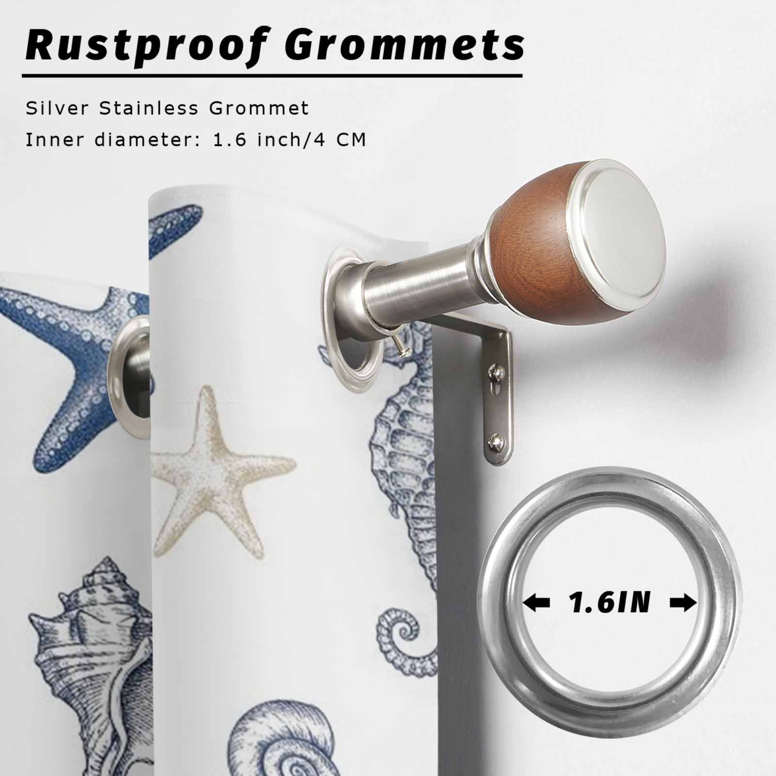 Summer Blue Starfish Outdoor Curtains for Patio, Seahorse Shell Conch Nautical Ship Anchor Sunshade Privacy Drapes Grommet Waterproof Outside Curtains for Porch/Cabana/Balcony 54"x 108", 1 Panel