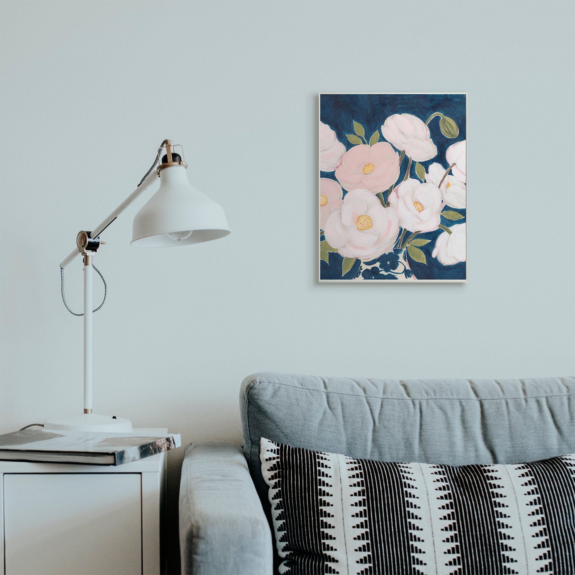 Stupell Industries Luminous Pink Floral Bouquet Over Deep Blue Wall Plaque, 13 x 19, Design by Grace Popp