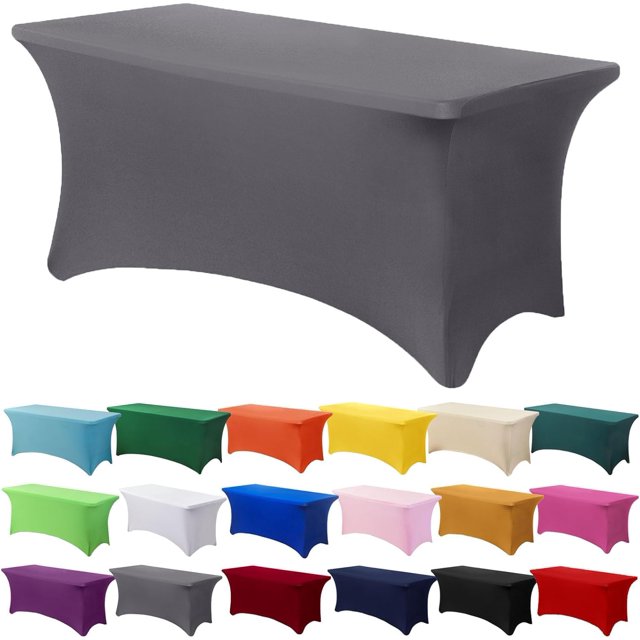 GFDYREE Spandex Tablecloth 6FT Stretch Table Cover Fitted Rectangular Tables, Universal Stretch Patio Table Cloth for Wedding, Banquet, Party and Event(Gray, 6FT