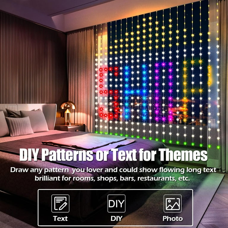 IC ICLOVER Smart Curtain Lights 6.6x6.6Ft, 400 LED Color Changing Wall Lights, APP & Remote Control, Dynamic DIY Curtain String Lights Waterproof for Bedroom Halloween Christmas Backdrop Decor