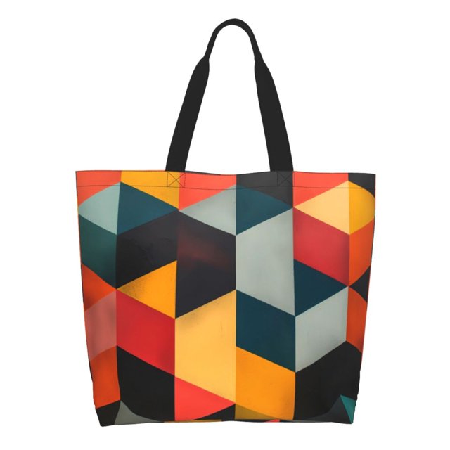 Fotbe Geometric Cube Pattern Art Bolsa Tote Estética de Lona con Estampado para Mujer - Bolsa Reutilizable de Hombro Casual para Vacaciones, Compras, Trabajo y Gimnasio