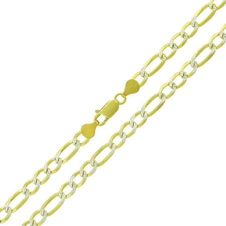 - Sterling Silver Italian 5mm Figaro Link Diamond Cut Two-Tone Yellow ITProLux Solid 925 Necklace Chain 18