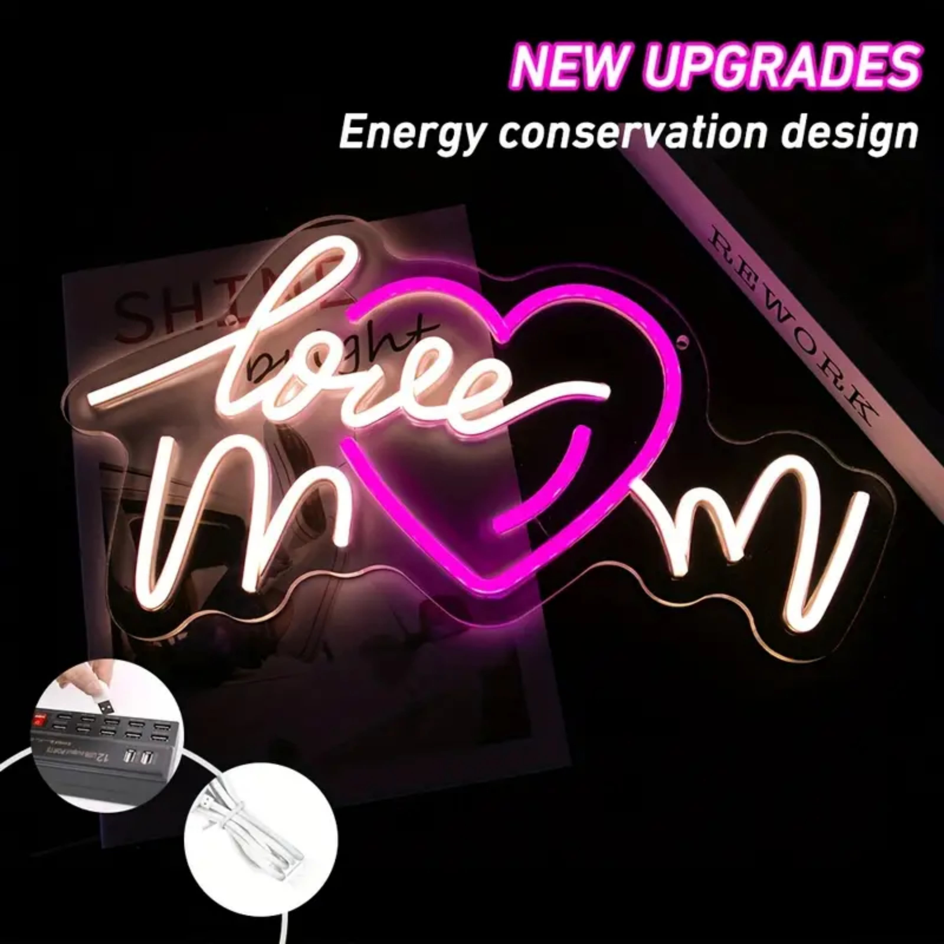 UPONRAY Love Mom Neon Signs, 15.7"*8.7" Dimmable & USB-Powered LED Neon Light, Stylish Wall Decor as gifts for Mother's Day, Mother's Birthday