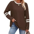 thumbnail image 4 of Women's Round Neck No Hood Sweatshirt, Long Sleeve Loose Fit Pullover Top with Breathable Comfort for Autumn Winter Season, Casual Daily Wear, Travel and Street Fashion Coffee XXL, 4 of 5