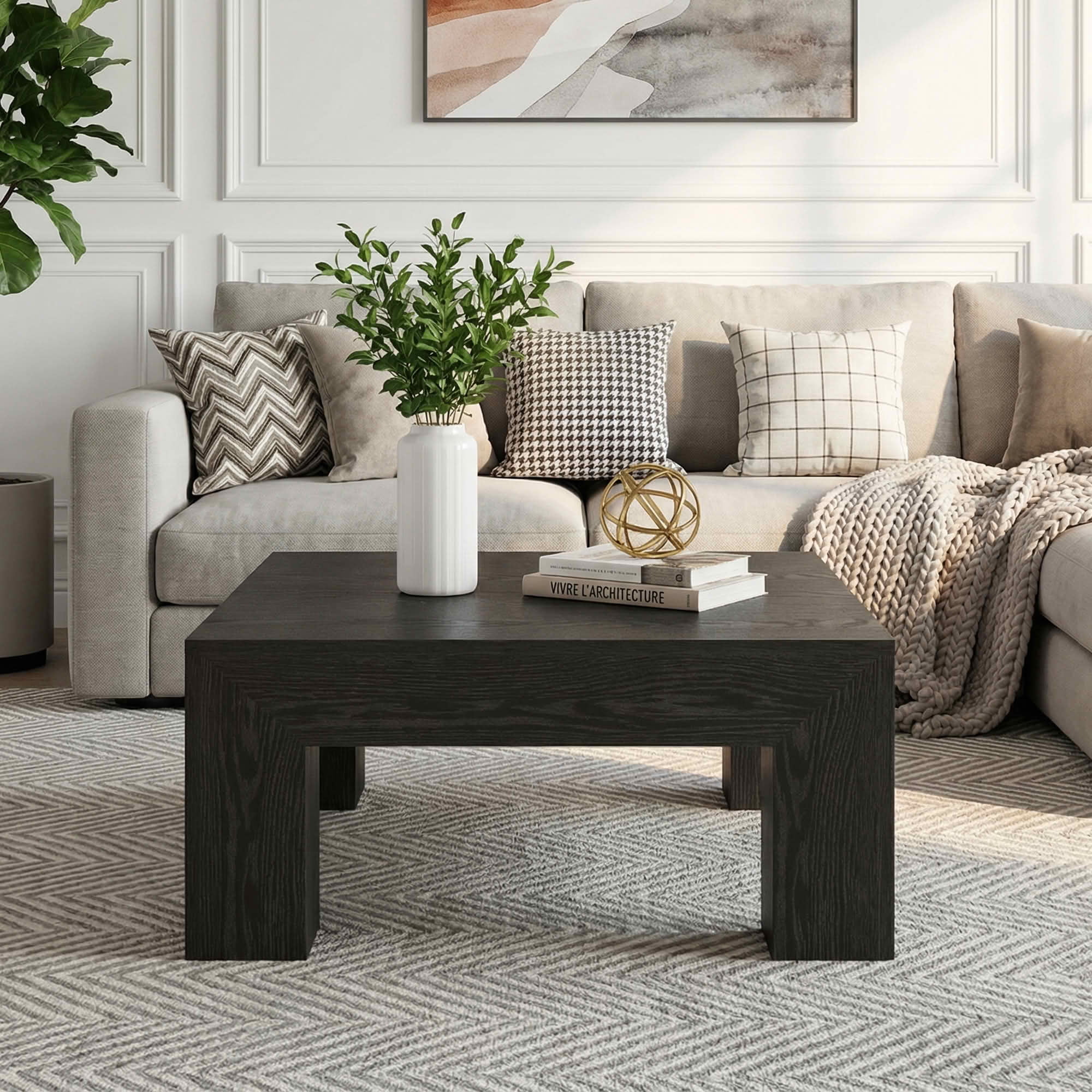 MAYEETY 39 Inch Farmhouse Square Coffee Table Living Room Cocktail Table