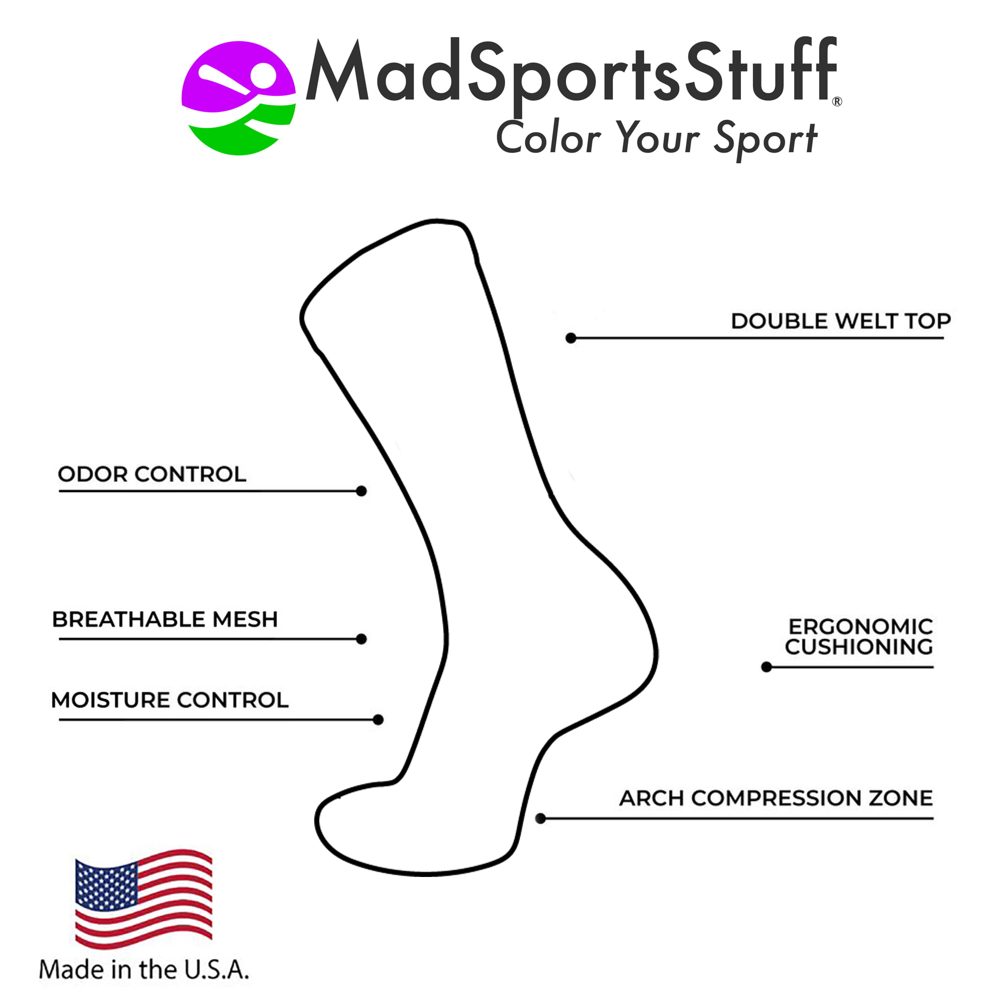 Multiple Colors MadSportsStuff Volleyball Logo Crew Socks 