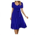 thumbnail image 2 of SMihono Robe d'Été Grande Taille pour Femmes 2023 Unie Décontractée Confortable à Col en V Aguichant Polyvalente à Manches Courtes, 2 of 8
