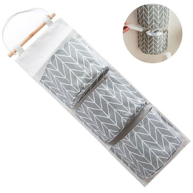 Oubit 3 Pockets Hanging Storage Bag Over Door Hanging Closet Organizer Linen Cotton Waterproof Storage Bag for Bedroom Bathroom Kitchen