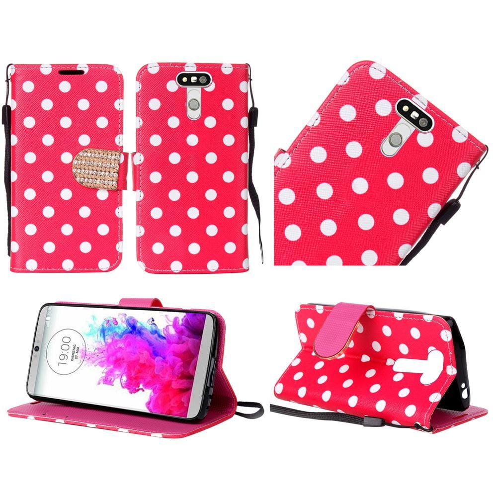 For LG G5 Bling Flip Credit Card Design Wallet - Hot Pink Polka Dot - 0 - 0