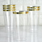 BalsaCircle 12 pcs 18 oz Clear with Gold Rim Plastic Glasses Disposable Wedding Party Catering Tableware by BalsaCircle