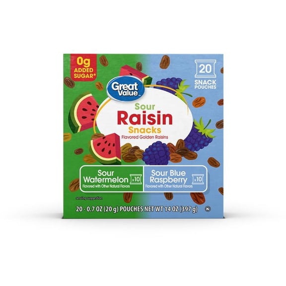 Great Value Sour Raisins Multi-Pack, 20 Count