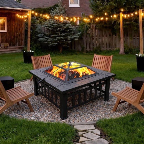 Enyopro 32" Outdoor Fire Pits, Smokeless Metal Fire Pit for Outside with Poker, Mesh Lid, Fire Grate, Fire Bowl for Patio, Backyard, and Camping
