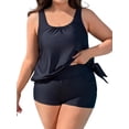 thumbnail image 3 of Charmo Plus Size Blouson Tankini Swimsuits for Womes 2 Piece Tummy Control Bathing Suits Side Tie Swimwears, 3 of 6