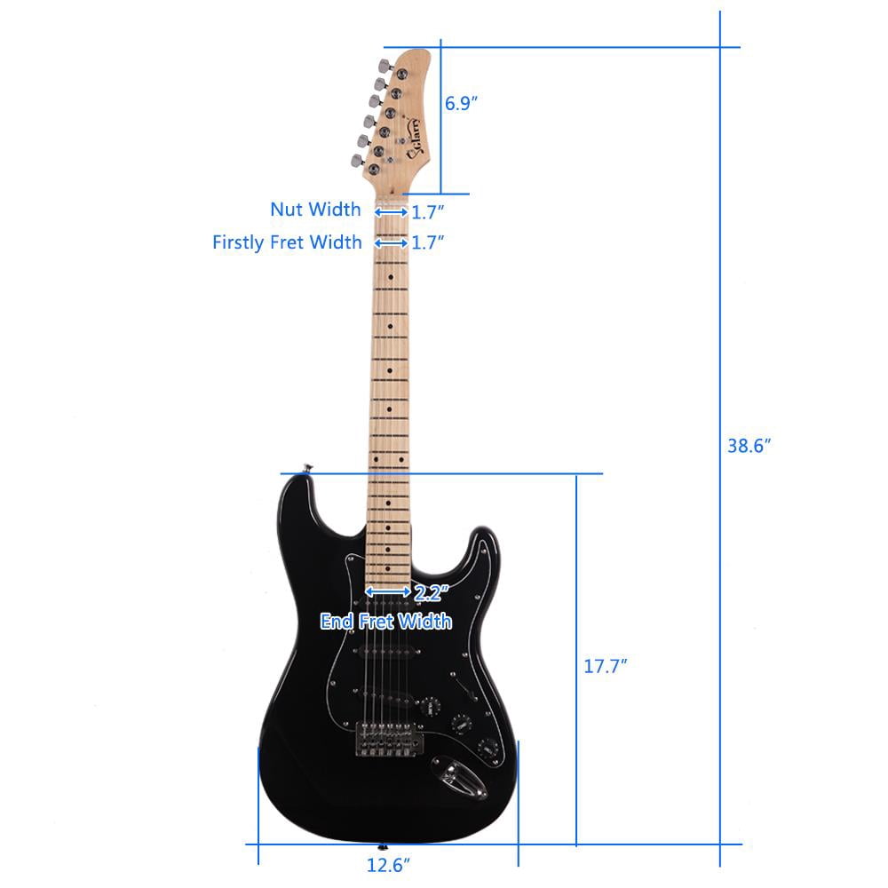 Glarry 22 Frets Basswood Beginner Electric Guitar with Accessories, Black