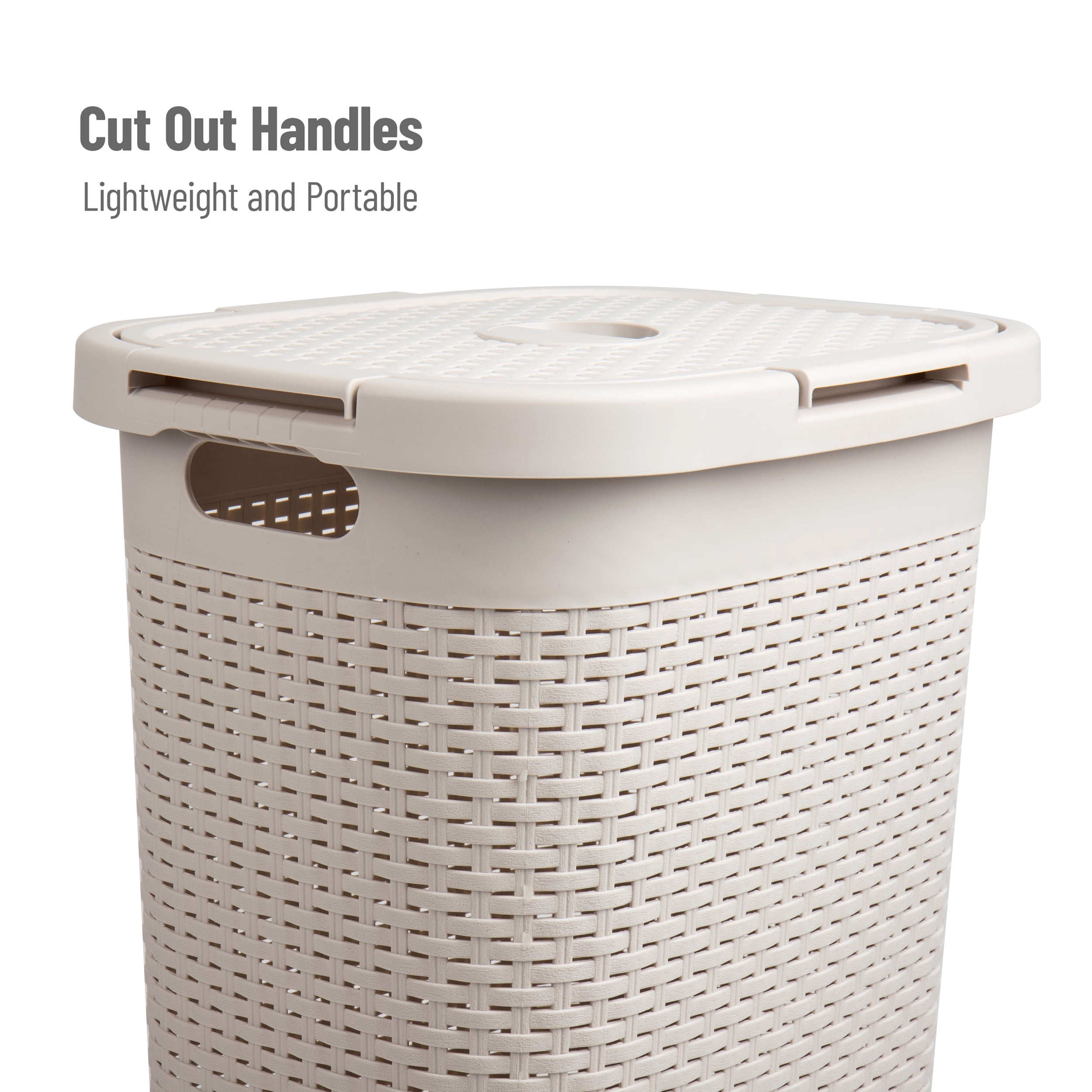 Mind Reader 60L Slim Laundry Hamper Clothes Basket, Lid, Plastic, 17.65"L x 13.75"W x 24.15"H, Ivory