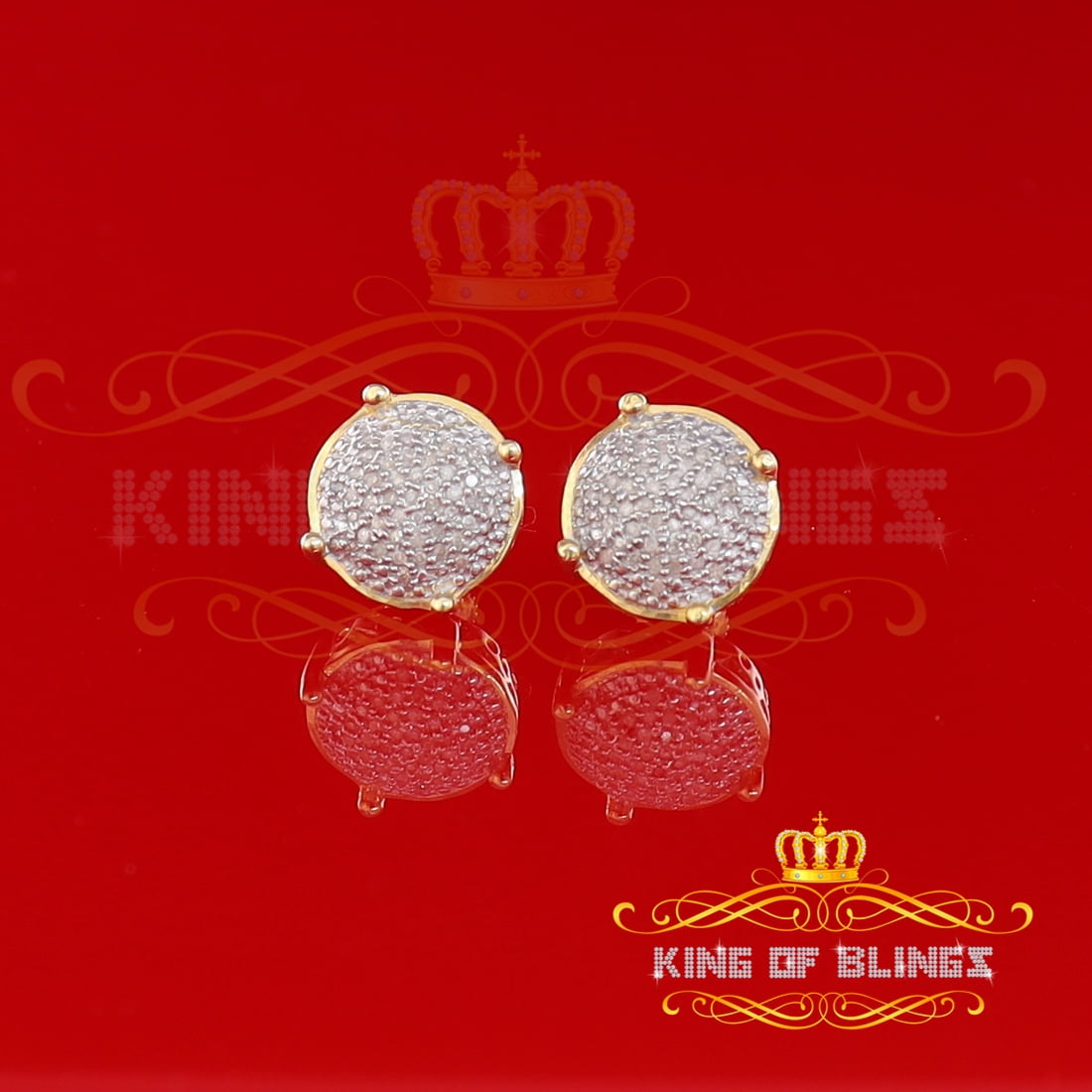 King of Bling's 0.25ct Diamond 925 Sterling Silver Yellow For Men's/Women's Stud Round Earrings