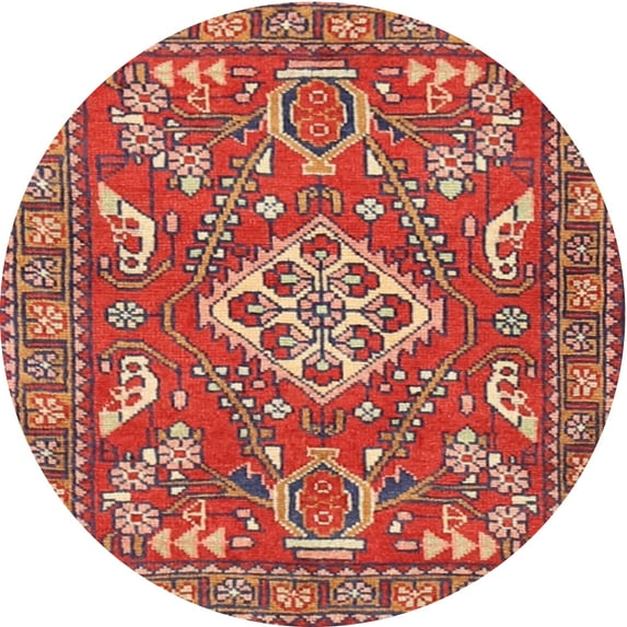 Ahgly Company Indoor Round Traditional Sunrise Orange Persian Area Rugs, 3' Round