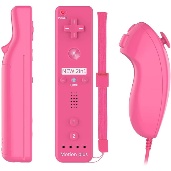 Wii Controller Compatible with Nintend Wii, Wii U with Motion Plus, 1 Pack Wii Remote and Nunchuck Controller with Silicone Case and Wrist Strap (Pink)