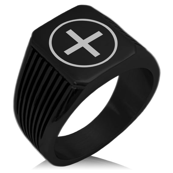 Stainless Steel Celtic Ailm Conifers Needle Stripe Pattern Biker Style Polished Ring