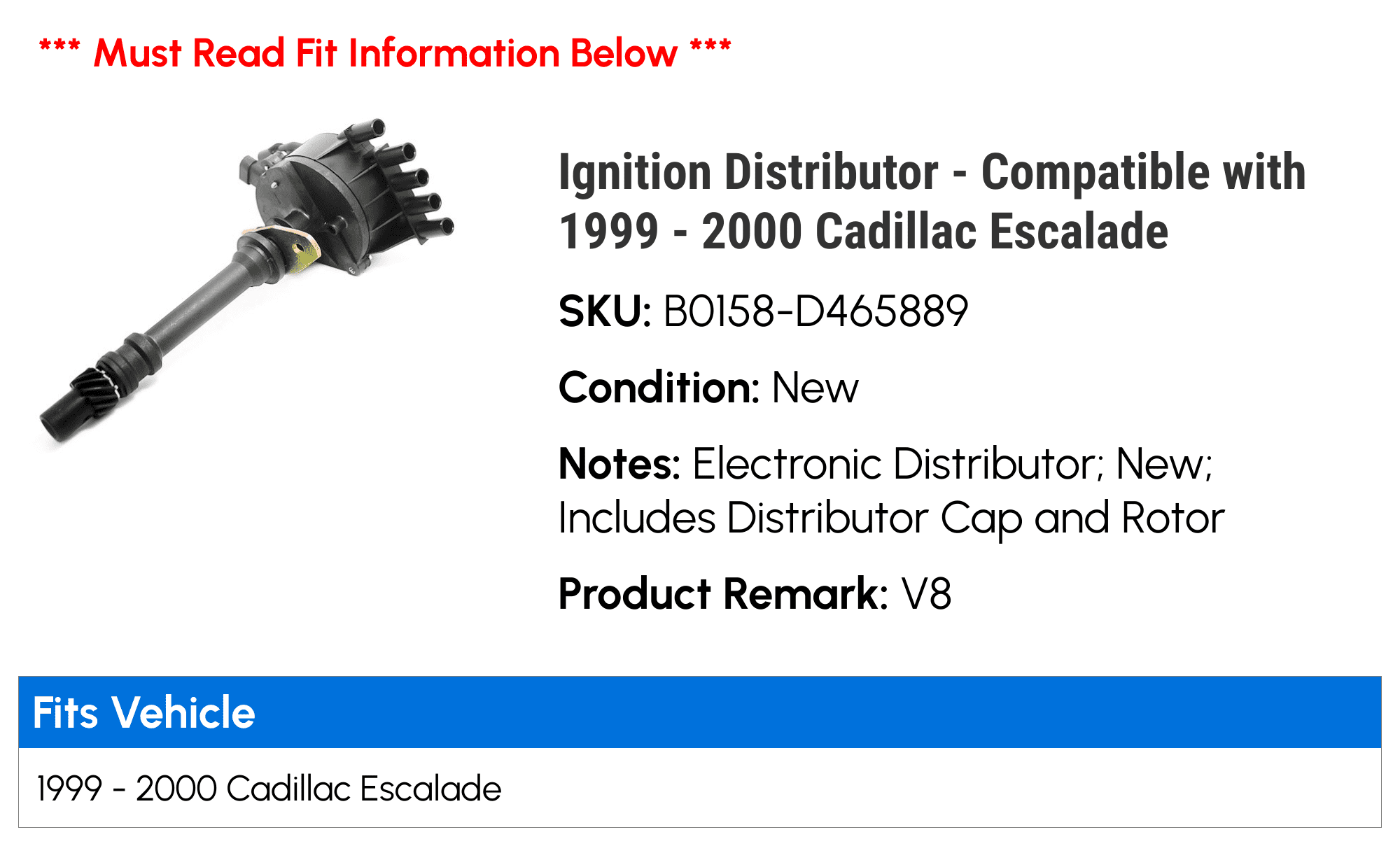 Ignition Distributor - Compatible with 1999 - 2000 Cadillac Escalade
