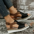 thumbnail image 4 of Platform Wedge Sandals for Women 2025 Roman Casual Leather Peep Toe Espadrilles High Heels Gladiator Sandals, 4 of 7