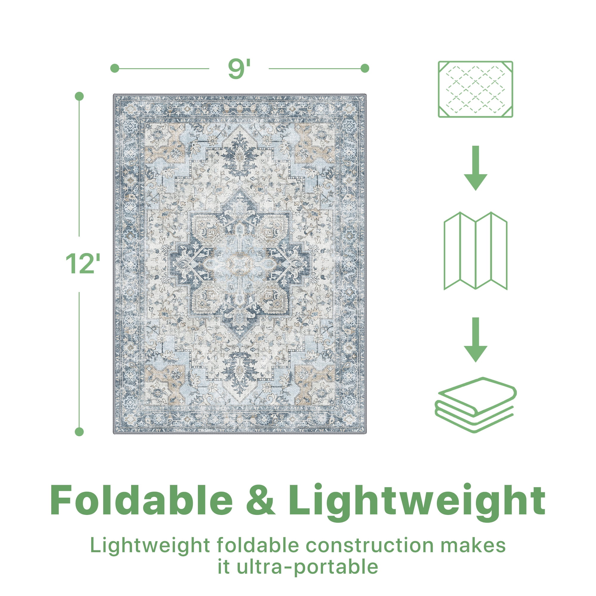 DEORAB Outdoor Rugs 9'X12' Chenille Patio Rug Three-Layer Material Imitation Silicone Spot Molding Camping Outside Rv Mat,Blue