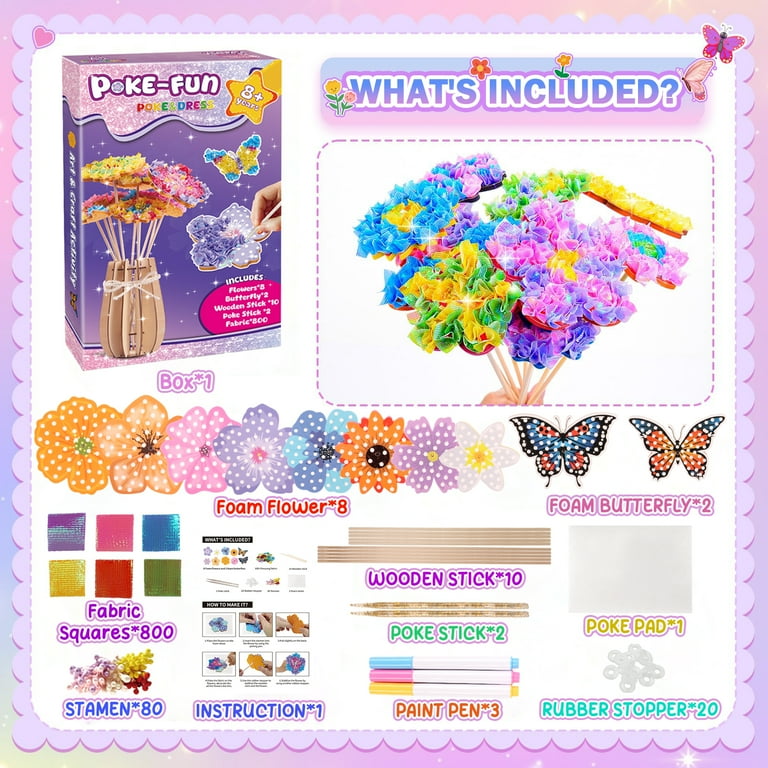 CandWuom Poke Art Flower Bouquet Craft Kit, 8 Flowers and 2 Butterflies ...