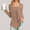 thumbnail image 2 of UTSJKR Women's Hide Belly Tunic Tops Elegant Solid Square Neck Blouse Casual Pleated Loose Fit Flowy Fall Tops Long Sleeve Tunic Tops 2024 Fashion Khaki L, 2 of 5
