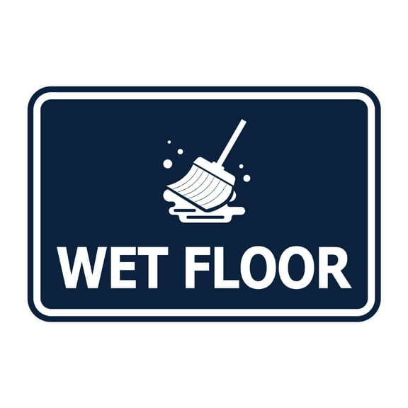 Signs ByLITA Classic Framed Wet Floor Graphic Durable ABS Plastic | Laser Engraved | Easy Installation | Elegant Design Sign (Navy Blue / White) - Large