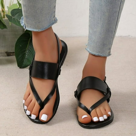

jjayotai Women s Sandals Clearance New Summer Flat Shoes Casual Pullover Toe Women s Sandals Beach Shoes Flash Picks Black